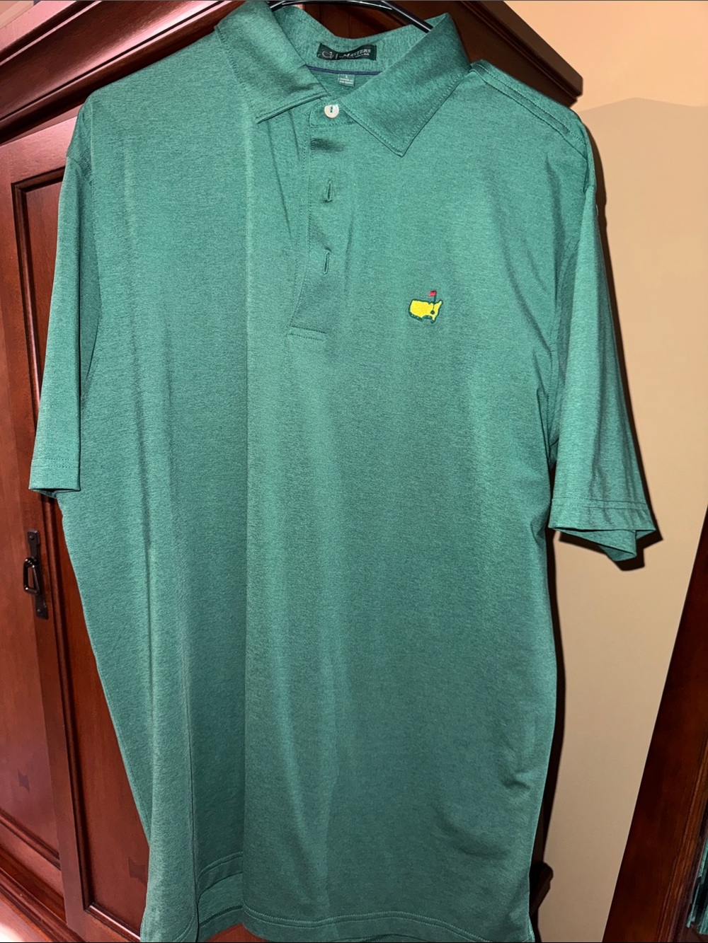 Peter Millar Masters Green Short-Sleeve Polo with Yellow Embroidered Logo